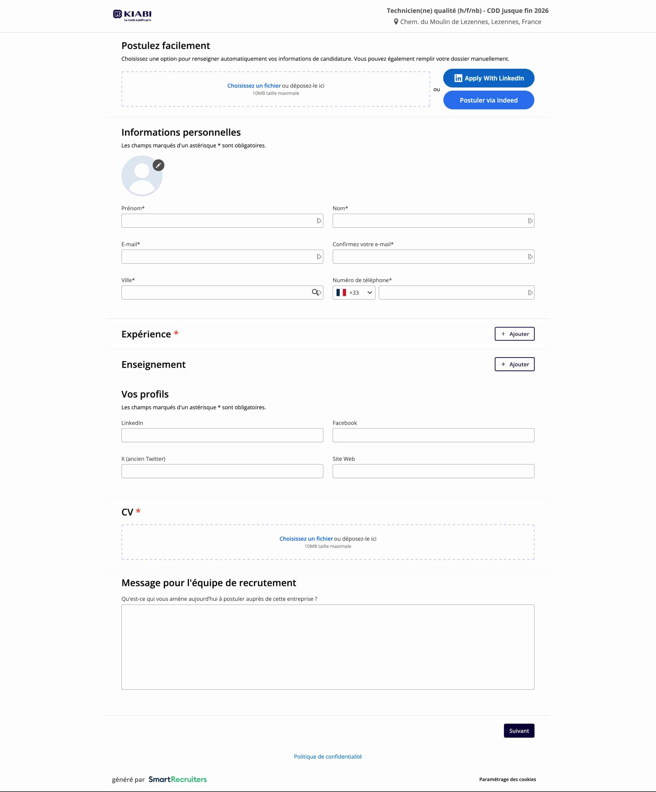 Un dossier de candidature pour travailler chez soi pour Kiabi.