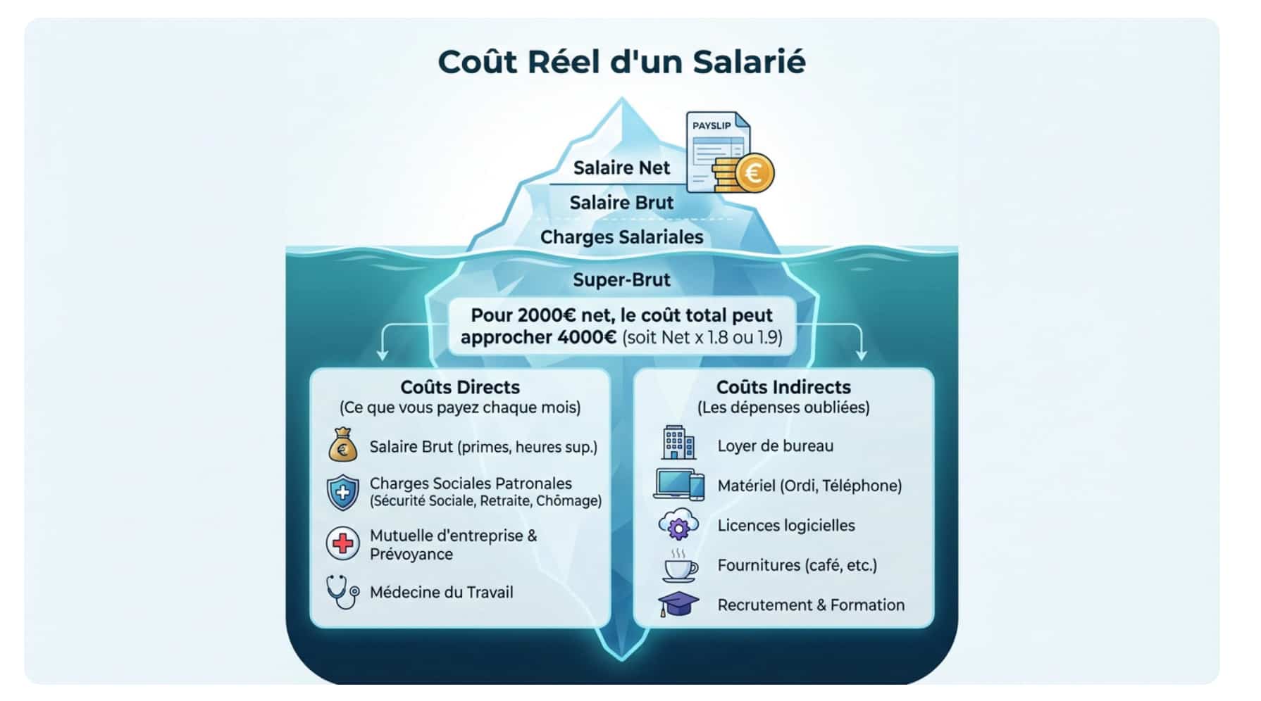 Infographie sur combine doit rapporter un salarié pour être rentable.