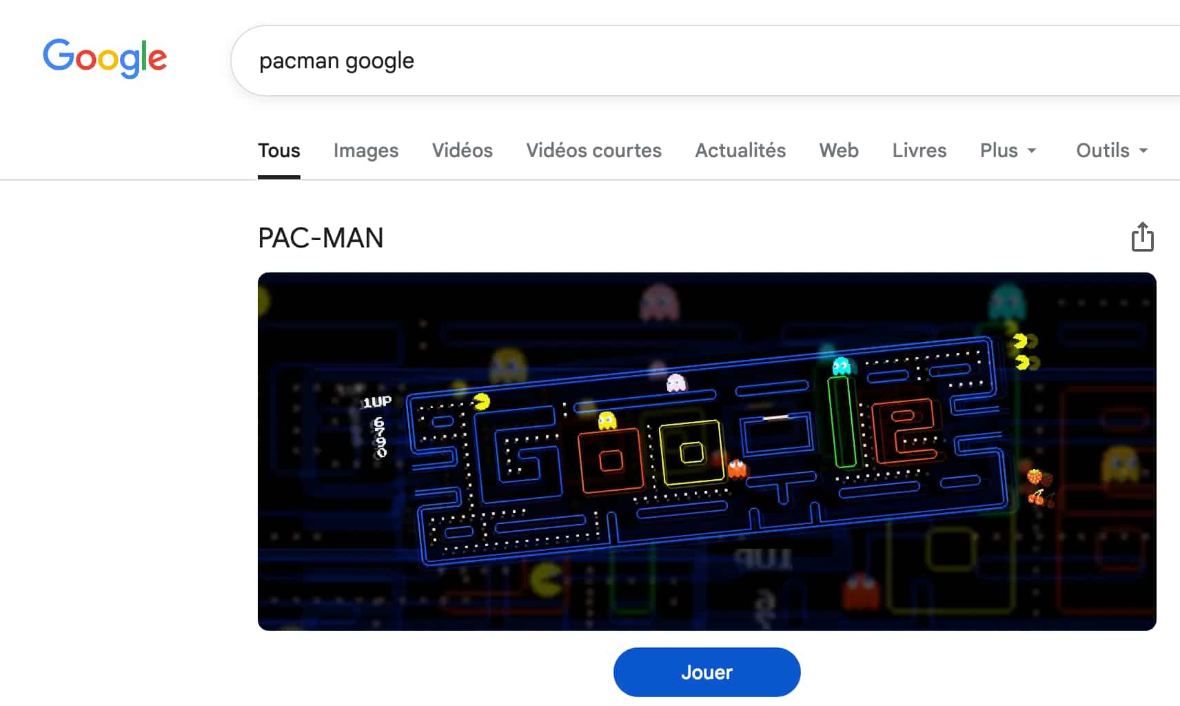 Le jeu Pacman de Google.