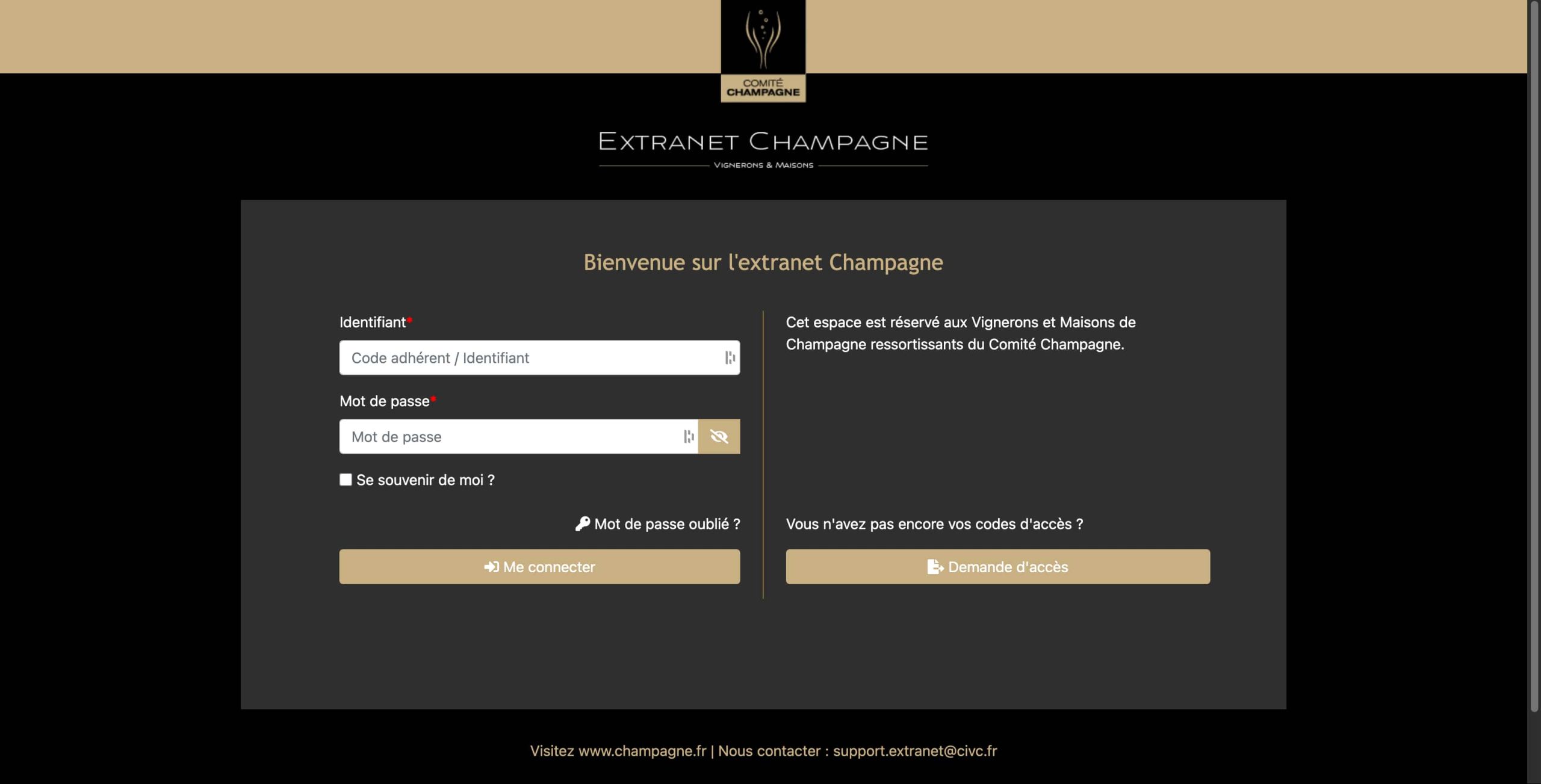 Page de connexion à l'extranet du CIVC.