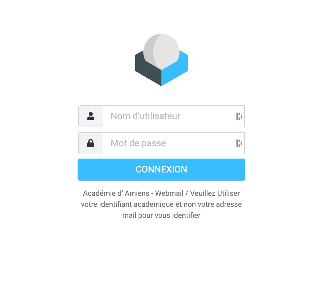 Page de connexion à la boîte mail académique d'Amiens.