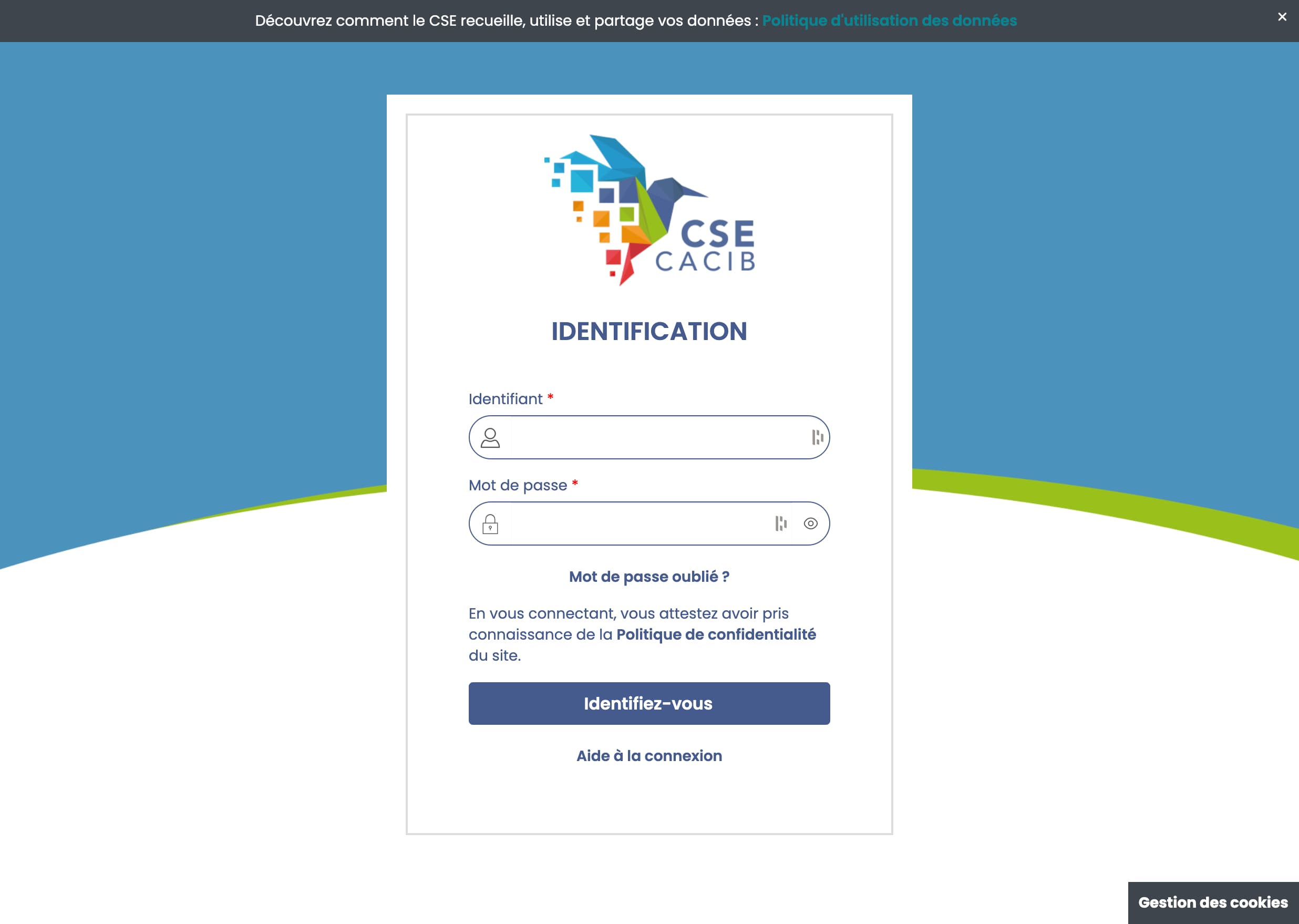 Page de connexion au CSE CACIB.