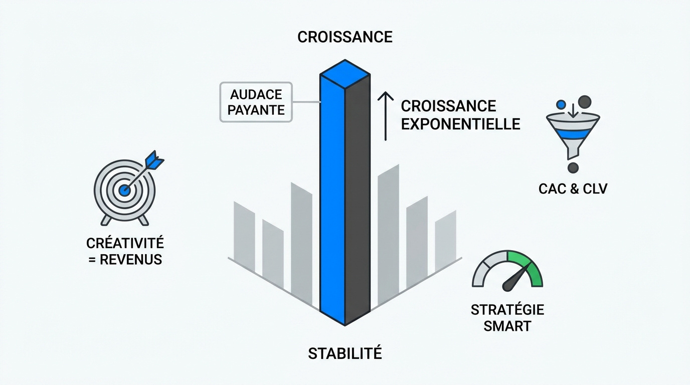 Graphique de croissance illustrant la stratégie marketing et les indicateurs de performance