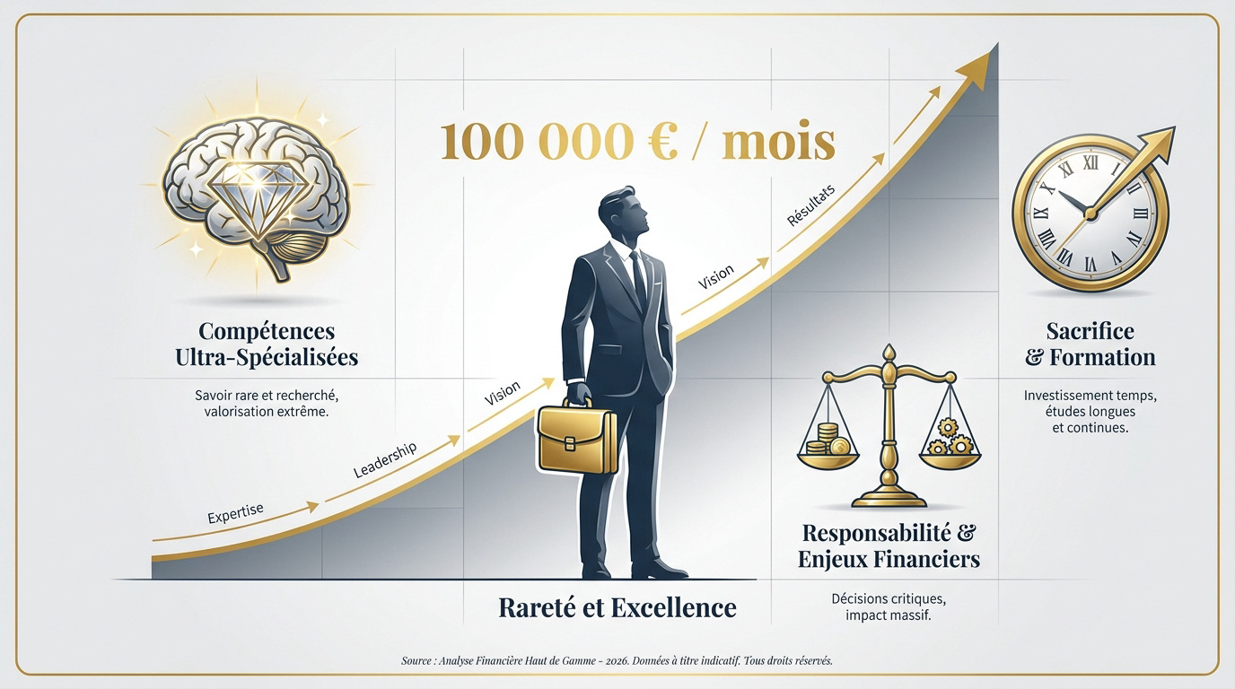Représentation de l'ascension professionnelle vers les hauts revenus et l'excellence