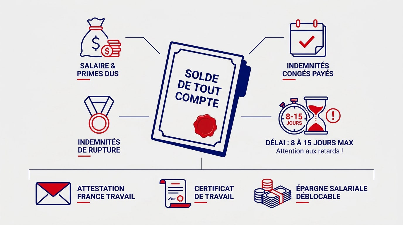 Documents de fin de contrat et solde de tout compte sur un bureau