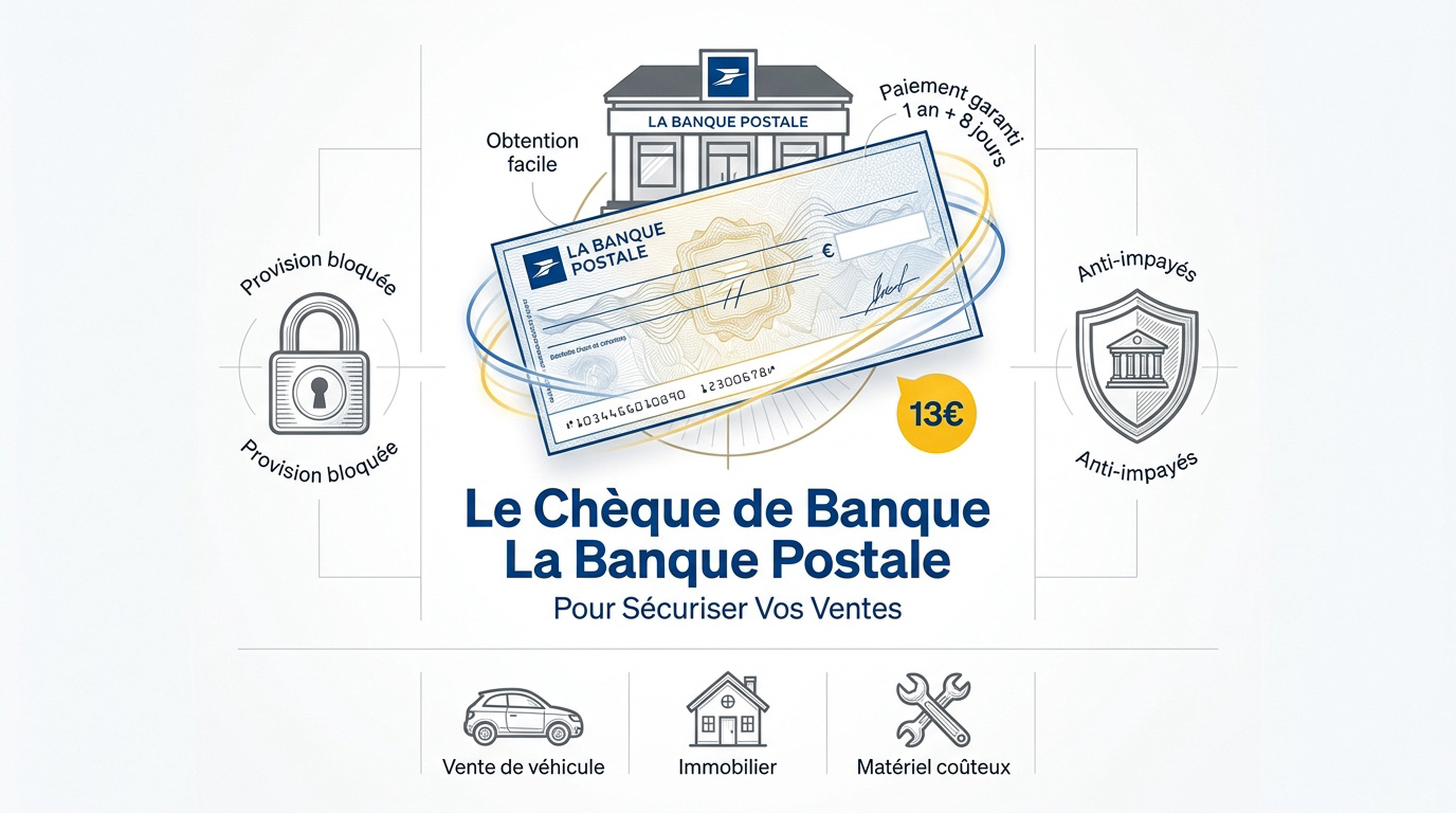 Chèque de banque La Banque Postale posé sur un bureau pour une transaction sécurisée