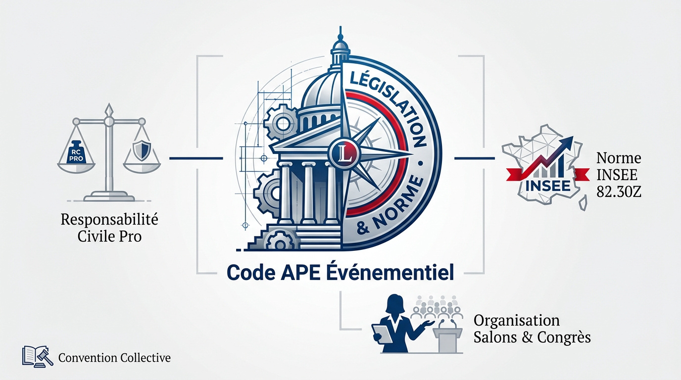 Infographie sur la législation et les normes du code APE dans le secteur événementiel